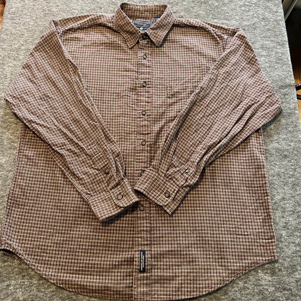 American Eagle Shirt Mens Large Checked Regular Fit 100% Cotton‎ Ready To Wear